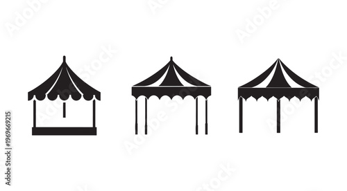 Set of three different canopy tent structures for outdoor events and festivals  simple icons