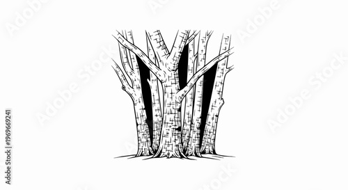 Stylized sketch of a cluster of trees with bark texture