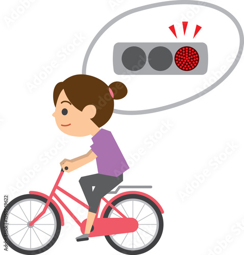 自転車で信号無視をする女性のイメージイラスト