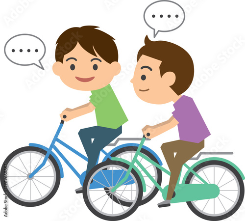 並走して自転車に乗る男性のイメージイラスト