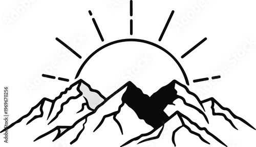 Stylized sunrise over jagged mountain peaks with a hint of light