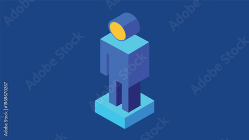Modern geometric figure standing on a pedestal with a simple color scheme in a digital art style