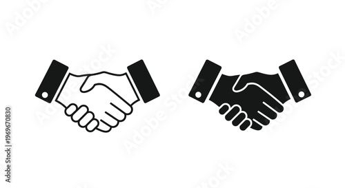 Two black handshakes depicted in a minimalist style on transparent background silhouette
