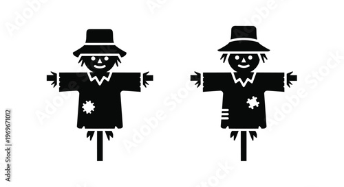 Two scarecrow icons simple design perfect for autumn themes on transparent background silhouette