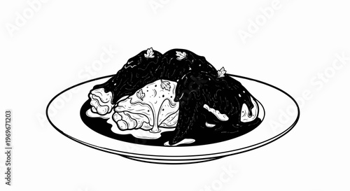 Three chicken wings covered in dark sauce and a lighter sauce