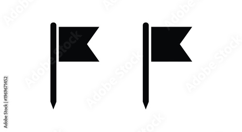 Two black flags with differing orientations on transparent background silhouette