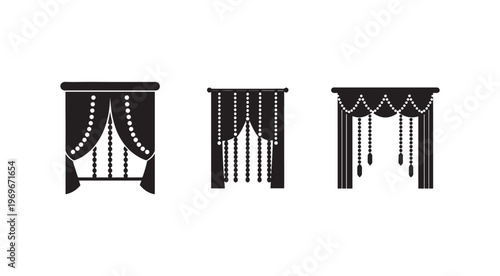 Theater stage curtains with decorative beads and tassels in various designs  elegant drapes for performances  curtains with beads and tassels