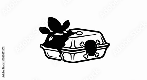 Toxic food container with spilled contents and skull symbol