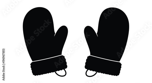 Black winter mittens a simple graphic design on transparent background silhouette