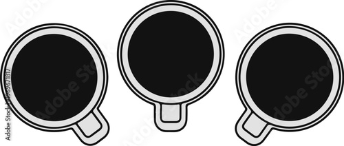 Three minimalist cups with dark beverage, viewed from above