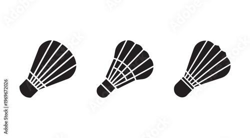 Three badminton shuttlecocks icons in a row on white background  shuttlecock design elements