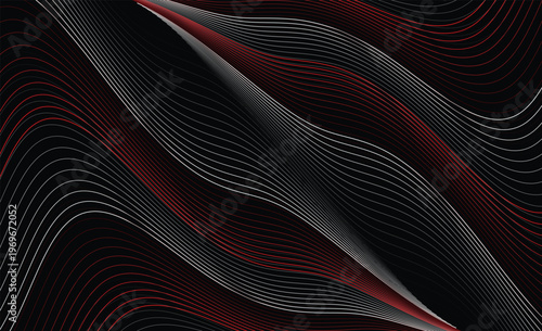 Abstract red and white flowing lines on Black background, Dynamic wave line pattern, Modern futuristic design. Vector illustration