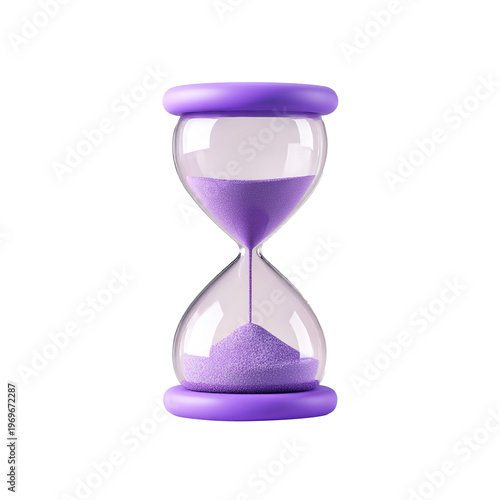 purple hourglass with sand 3d render icon in cartoon plastic style minimal isolated on transparent background