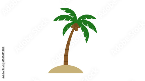 Palm tree standing alone on small sandy island tropical getaway vacation symbol