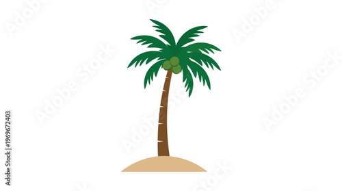 A single palm tree standing on a small mound of sand