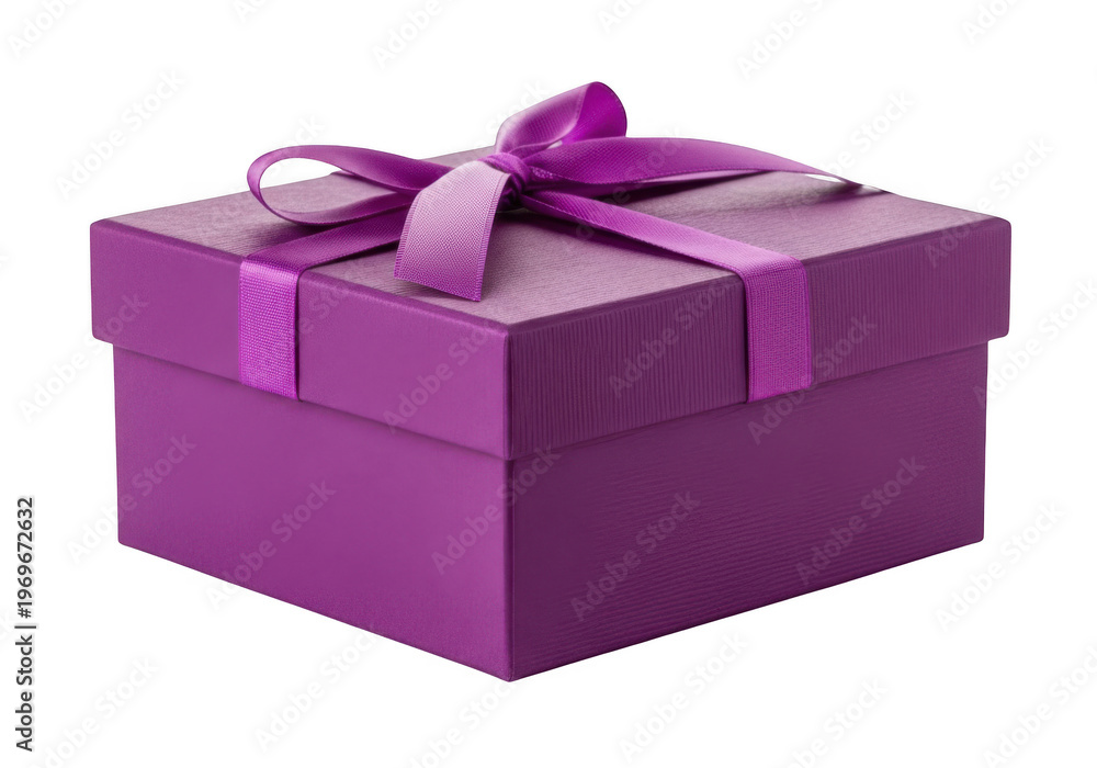 Obraz premium Purple gift box with ribbon isolated on transparent background