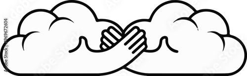 Two cloud-like shapes embracing interlocking hands