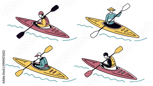 Vector illustration of a kayaker on the water. Clean lines, scalable format. For sports, tourism, and web design. AI, EPS.