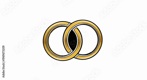 Two interlocking gold rings, symbolizing union, against a white background