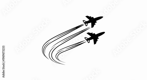 Two jet fighters perform aerial maneuvers, leaving contrails