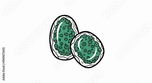 Two rough-cut geode slices reveal crystalline interiors