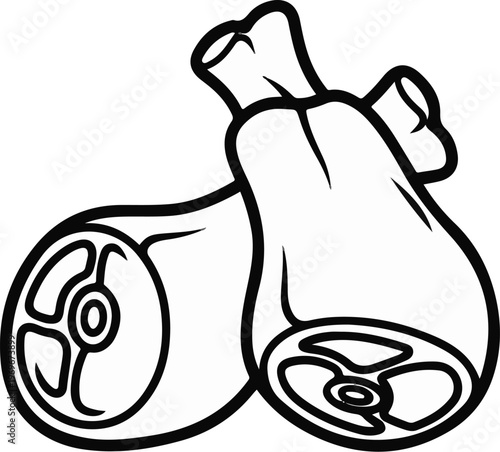 Two stylized raw meaty legs with bones exposed on the ends