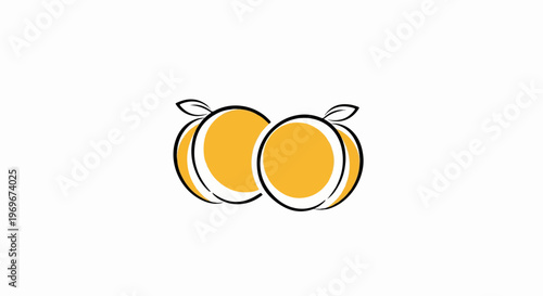 Two yellow fruits with leaves depicted in a minimalist style