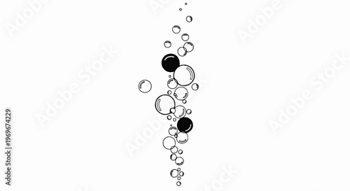 Vertical cascade of diverse size bubbles, some filled, some outlined