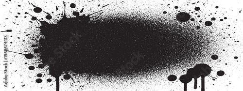 Black spray paint splatter on white background with brush stroke with ink splatter distressed texture grunge texture rough abstract background paint drip