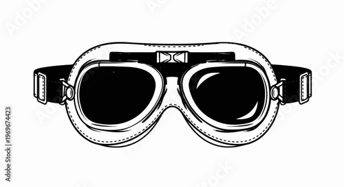 Vintage aviator goggles with black lenses and adjustable strap