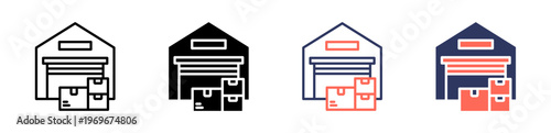 warehouse icon set multiple style collection