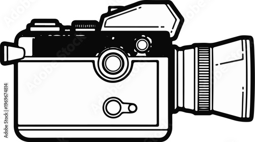 Vintage film camera outline with lens and viewfinder