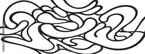 Abstract organic swirls design with line art with black and white organic shapes