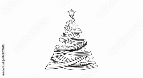 Whimsical black and white line art of a tree made of bacon strips