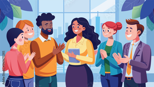 Group of people celebrating success in an office setting during daytime