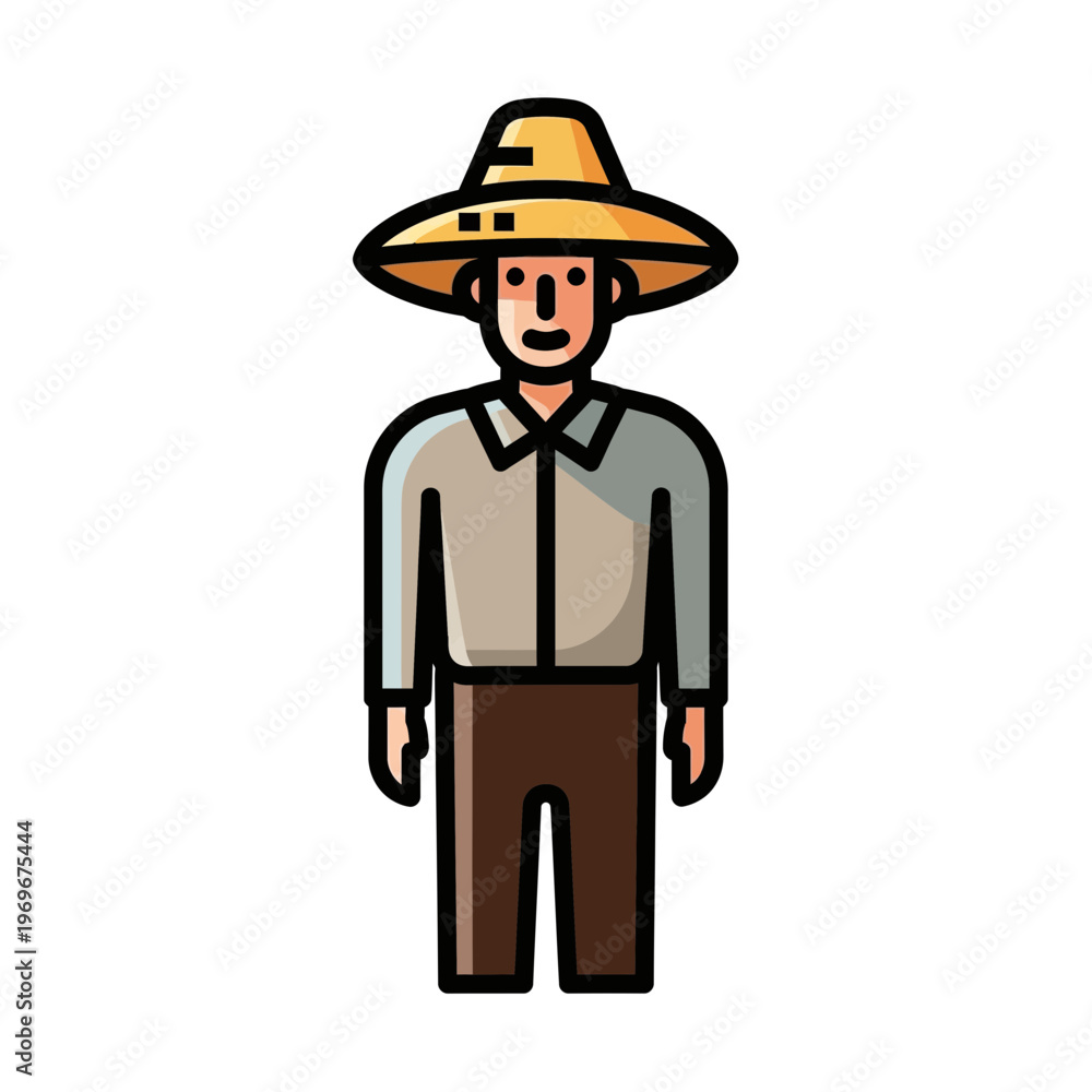 Fototapeta premium Farmer Icon Wearing Straw Hat