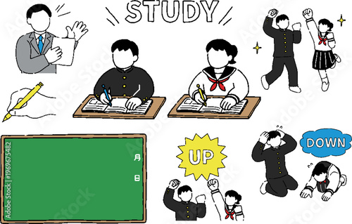 勉強する学生イラストセット