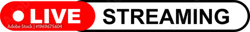 Red and black banner indicating an ongoing live streaming session isolated on transparent background