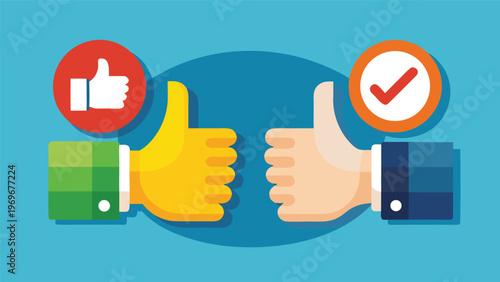 Two thumbs up and a check mark show approval in a colorful design used for positive feedback and validation
