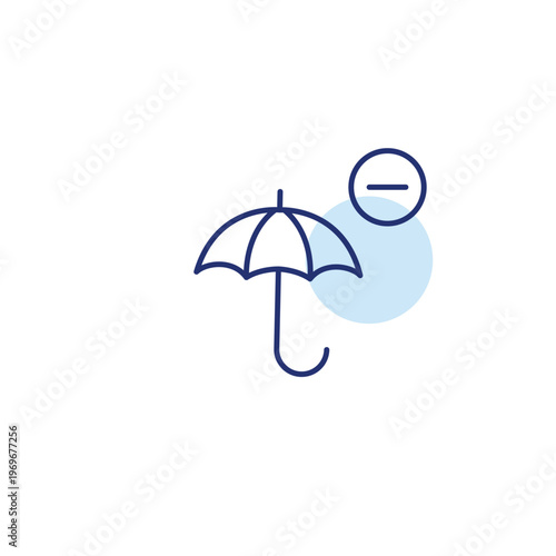 Umbrella and minus. Cancel protection, remove insurance policy. Pixel perfect, editable stroke vector icon