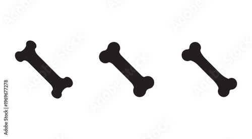 Three black bones in different angles on white background