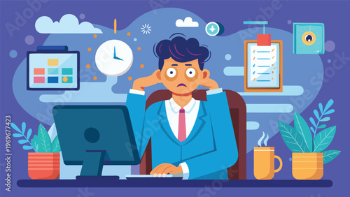 Man sitting at a desk looking at a computer screen with a worried expression in an office setting during daytime