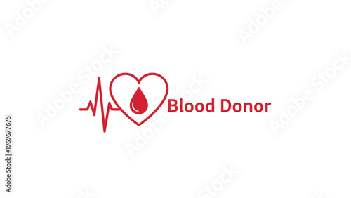 Minimalist blood donor logo featuring a red heart shape containing a blood drop icon with an electrocardiogram pulse line on the side.