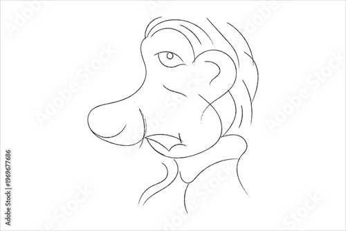 Sketch of a cartoonish face with exaggerated features and a playful expression