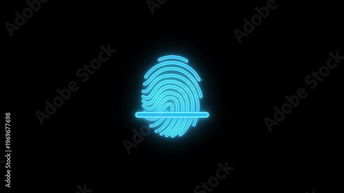 Neon blue fingerprint scan animation biometric security identity verification cyber technology animation