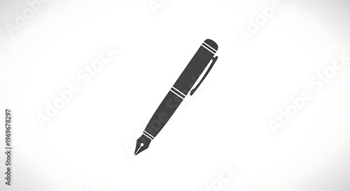 Isolated dark gray fountain pen with clip on a white background in a simple graphic style image