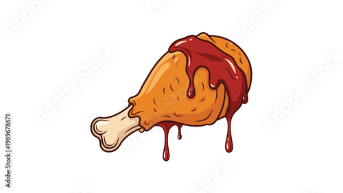 Delicious crispy fried chicken drumstick dripping with spicy red buffalo sauce or tomato ketchup dip.