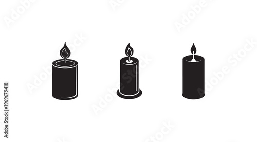 Three black candles with flames on white background  simple icon design