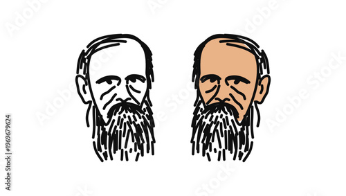 Fyodor Dostoevsky portrait, flat vector illustration