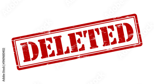 Red deleted rubber stamp vector, grunge textured ink seal icon, distressed office mark for removed content